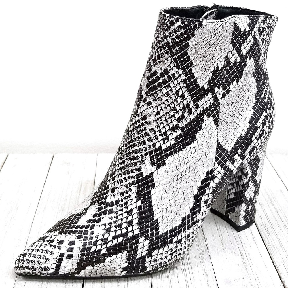 New Snake Chunky Heel Point Toe Booties Boots - Picture 3 of 4